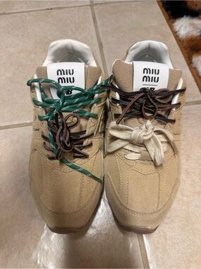 Miu Miu / New balance women’s Beige Suede Sneakers - Multi Lace Options